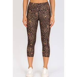 Betsey Johnson 3/4 length leapord floral leggings sz M Stretch comfort EUC